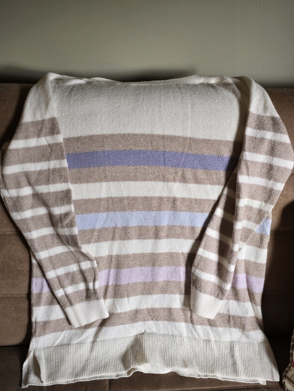 LOFT Striped Boatneck Tunic Sweater Pastel & Neutral Knit XL